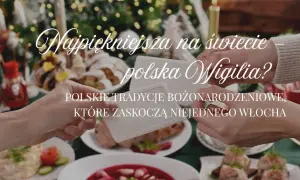 Wigilia Bożego Narodzenia. Dzielenie się opłatkiem na tle świątecznych potraw i choinki. Polskie tradycje bożonarodzeniowe.