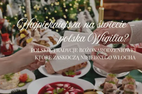 Wigilia Bożego Narodzenia. Dzielenie się opłatkiem na tle świątecznych potraw i choinki. Polskie tradycje bożonarodzeniowe.