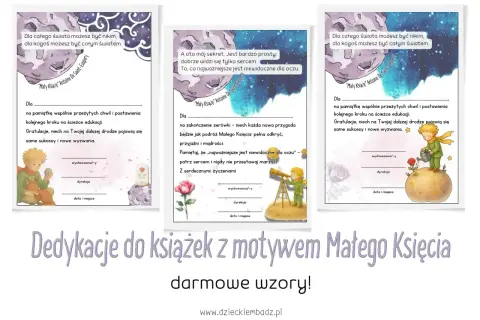 Dedykacje do książki na prezent z Małym Księciem. Wzory z cytatami i ilustracjami.