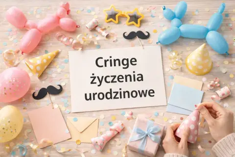 Urodzinowe balony, konfetti i zabawne akcesoria. Może to być inspiracja na "cringe życzenia urodzinowe dla sąsiadki".